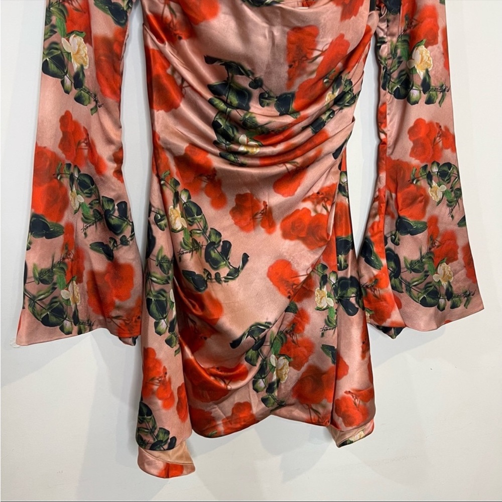 House of CB ‘Toira’ Satin Rose Print draped corset mini dress NWOT - Picture 8 of 12